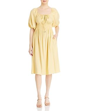 T Tahari Puff Sleeve Square Neck Midi Dress