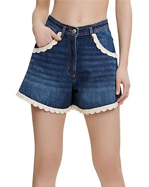 Maje Iakina Crochet Trim Denim Shorts