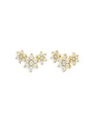 Adinas Jewels Triple Flower Stud Earrings In 14k Yellow Gold Plated Sterling Silver