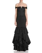 Adrianna Papell Off-the-shoulder Trumpet Gown