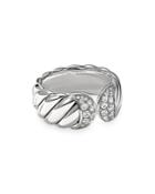 David Yurman Sterling Silver Sculpted Cable Ring With Pave Diamonds