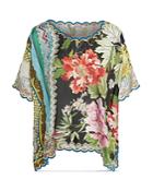 Johnny Was Loden Floral Print Silk Top