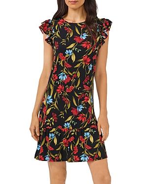 Cece Garden Floral Flutter Sleeve Crepe Dress