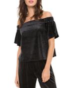 Juicy Couture Black Label Track Velour Off-the-shoulder Top
