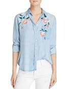 Rails Chandler Floral-embroidered Chambray Shirt