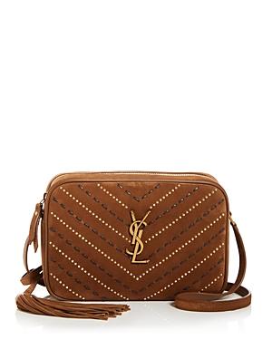 Saint Laurent Gaby Mini Embellished Suede Topstitch Satchel