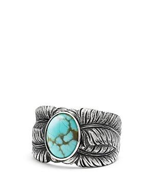 David Yurman Southwest Cigar Band Feather Ring With Turquoise