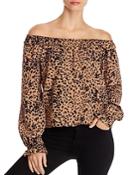 Red Haute Animal-print Off-the-shoulder Top