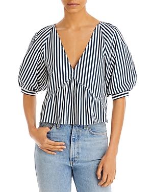 Frame Puffed Sleeve V Neck Top