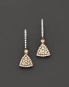 White, Yellow And Pink Diamond Drop Earrings In 14k White, Yellow And Rose Gold