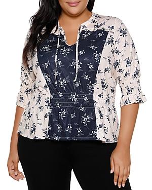 Belldini Plus Floral Smocked Trim Top