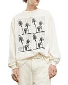 The Kooples Ecru Cotton Palm Tree Graphic Long Sleeve Tee