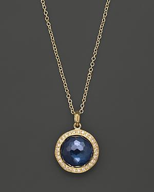 Ippolita 18k Gold Mini Lollipop Pendant Necklace In London Blue Topaz With Diamonds, 16