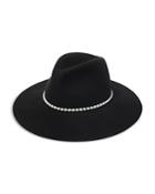 Lele Sadoughi Faux Pearl Strand Wool Fedora