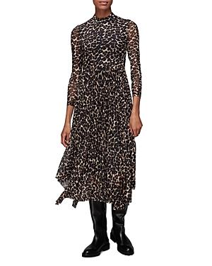 Whistles Animal Print Mesh Pleat Dress