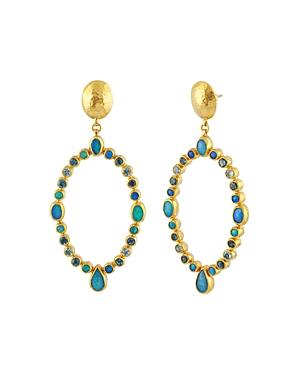Gurhan 24k/18k Gold Pointelle Multi-stone Open Oval Drop Earrings