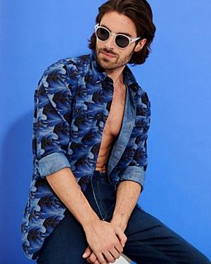 Vilebrequin Wave Print Chambray Button Down Shirt