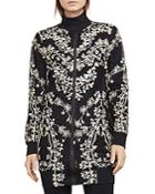 Bcbgmaxazria Gabriel Embroidered Lace Long Bomber Jacket
