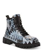 Dolce & Gabbana Men's Short Graffiti Logo Print Lace Up Boots