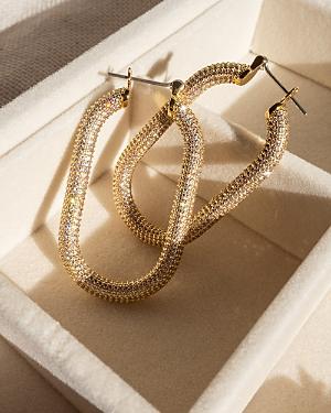 Luv Aj Amber Pave Oval Hoop Earrings In Gold Tone