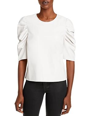 Cinq A Sept Erin Faux Leather Ruched Sleeve Top