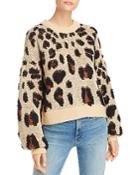 Bardot Balloon-sleeve Leopard-pattern Sweater