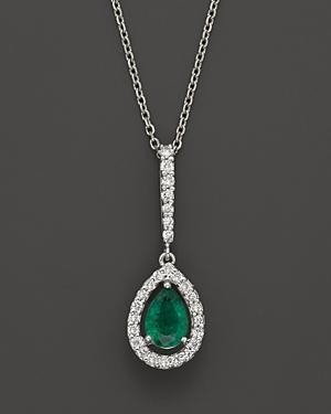 Emerald And Diamond Pear Shaped Pendant In 14k White Gold