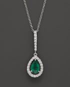 Emerald And Diamond Pear Shaped Pendant In 14k White Gold