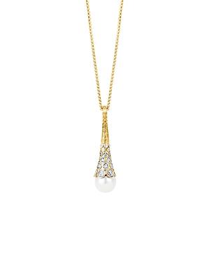 John Hardy Dot 18k Yellow Gold Diamond Pave Long Drop Pendant Necklace With Cultured Freshwater Pearl, 16