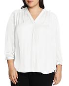 Vince Camuto Plus Textured V-neck Blouse