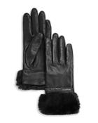 Aqua Faux Fur Cuff Leather Gloves - 100% Exclusive
