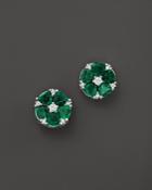 Emerald And Diamond Flower Stud Earrings In 14k White Gold - 100% Exclusive