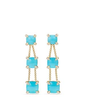 David Yurman Chatelaine Linear Chain Earrings With Turquoise & Diamonds In 18k Gold
