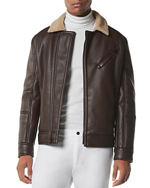 Andrew Marc Maxton Asymmetrical Faux Shearling Collar Moto Jacket
