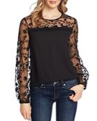 Cece Mixed-media Floral Embroidered Top