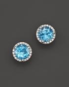 Blue Topaz And Diamond Halo Stud Earrings In 14k White Gold - 100% Exclusive