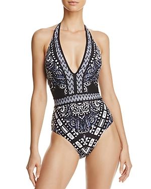 Red Carter Plunge Halter One Piece Swimsuit