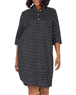 Foxcroft Plus Darien Wrinkle-free Sateen Dot-print Shirt Dress