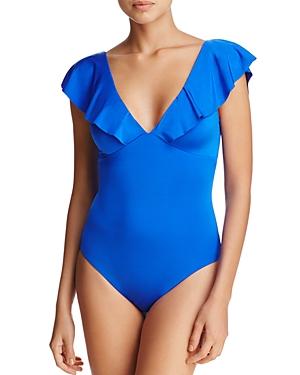 Trina Turk Solid Ruffled One Piece Swimsuit