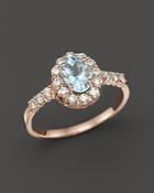 Aquamarine And Diamond Halo Ring In 14k Rose Gold