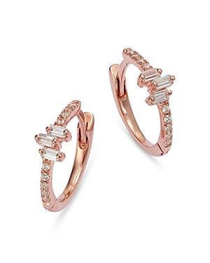 Bloomingdale's Diamond Baguette And Round Cut Mini Hoop Earrings In 14k Rose Gold, 0.10 Ct. T.w. - 100% Exclusive