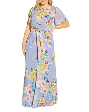 Adrianna Papell Plus Floral Flutter Sleeve Gown