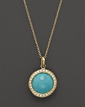 Ippolita Rock Candy Mini Lollipop Turquoise And Diamond Pendant Necklace In 18k Gold, 16
