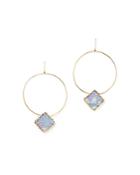 Lana Jewelry 14k Yellow Gold Large Frosted Square Opal Hoop Drop Earrings