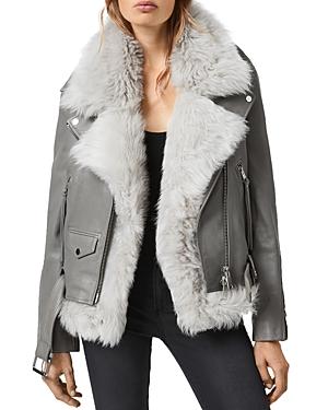 Allsaints Leather Biker Jacket With Removable Fur Gilet