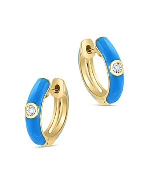 Bloomingdale's Diamond Accent Huggie Hoop Earrings In 14k Yellow Gold With Blue Enamel - 100% Exclusive