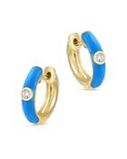 Bloomingdale's Diamond Accent Huggie Hoop Earrings In 14k Yellow Gold With Blue Enamel - 100% Exclusive