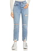 Frame Le Original Distressed Straight Leg Jeans In Cascade Blue Rips