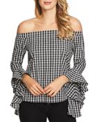 1.state Off-the-shoulder Gingham Cascade Top