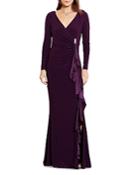 Lauren Ralph Lauren Silk Ruffle Gown With Brooch